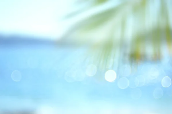 Blur palm leaf on tropical bokeh wave beach abstract background. — Stock Photo, Image