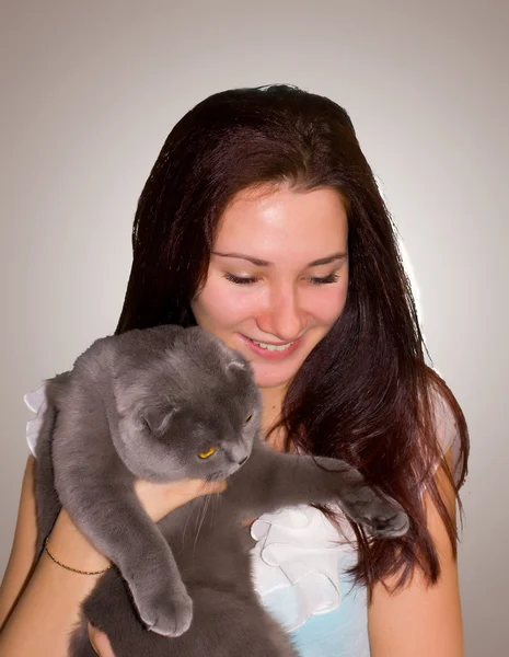 Girl with her cat — Stock Photo, Image