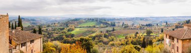San Gimignano sonbahar, Toskana, İtalya'dan panoramik görünüm