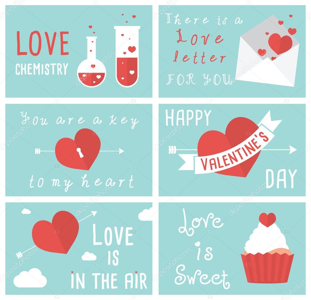 Set of modern flat design illustrations of Valentines day greeting cards