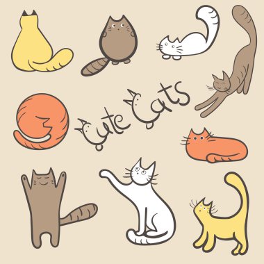 Vektör kediler sevimli el çekilmiş