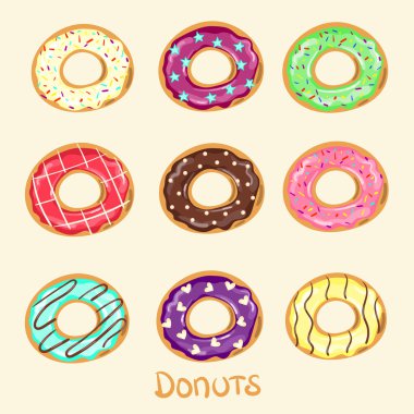 Elle çizilmiş lezzetli vektör donuts set