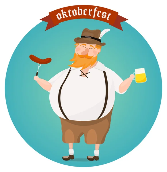 Oktoberfest festival vektör çizim. Mutlu adam bira keyfi