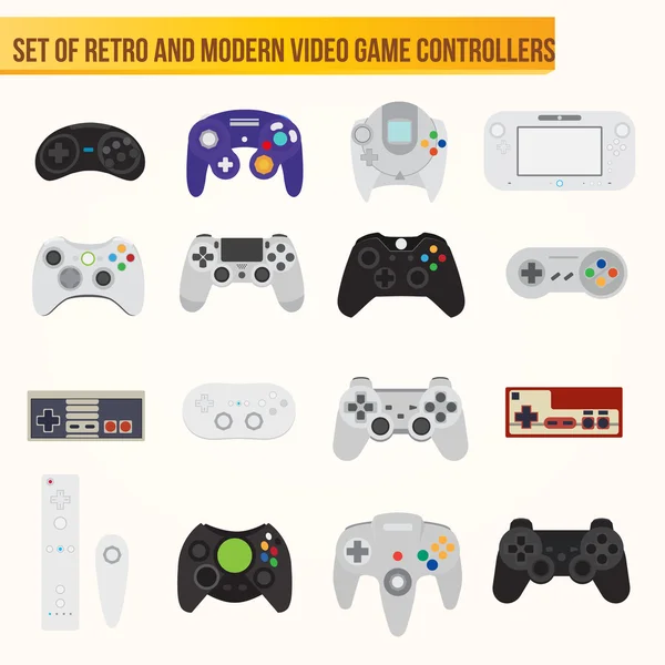 Set of flat vector video game controllers — Stock Vector