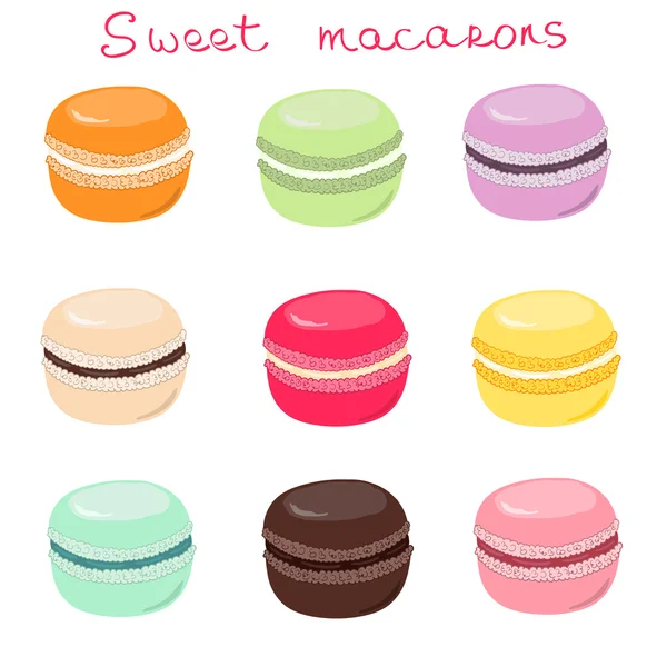 Handritad söta macarons vektor set — Stock vektor