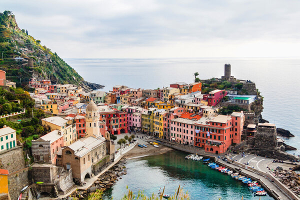 Panoramic view of Vernazza in Cinque terre, Liguria, Italy.