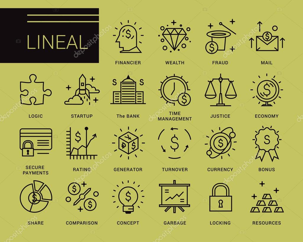 Line vector icons in a modern style.Business and financial operations, secure transactions, startup management, financial management