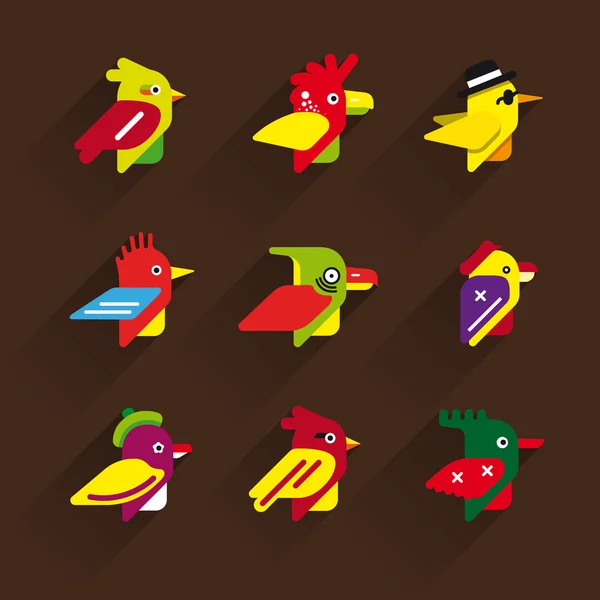 La gamme d'icônes plates oiseaux . — Image vectorielle