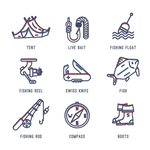 Conjunto de iconos sobre la pesca — Vector de stock