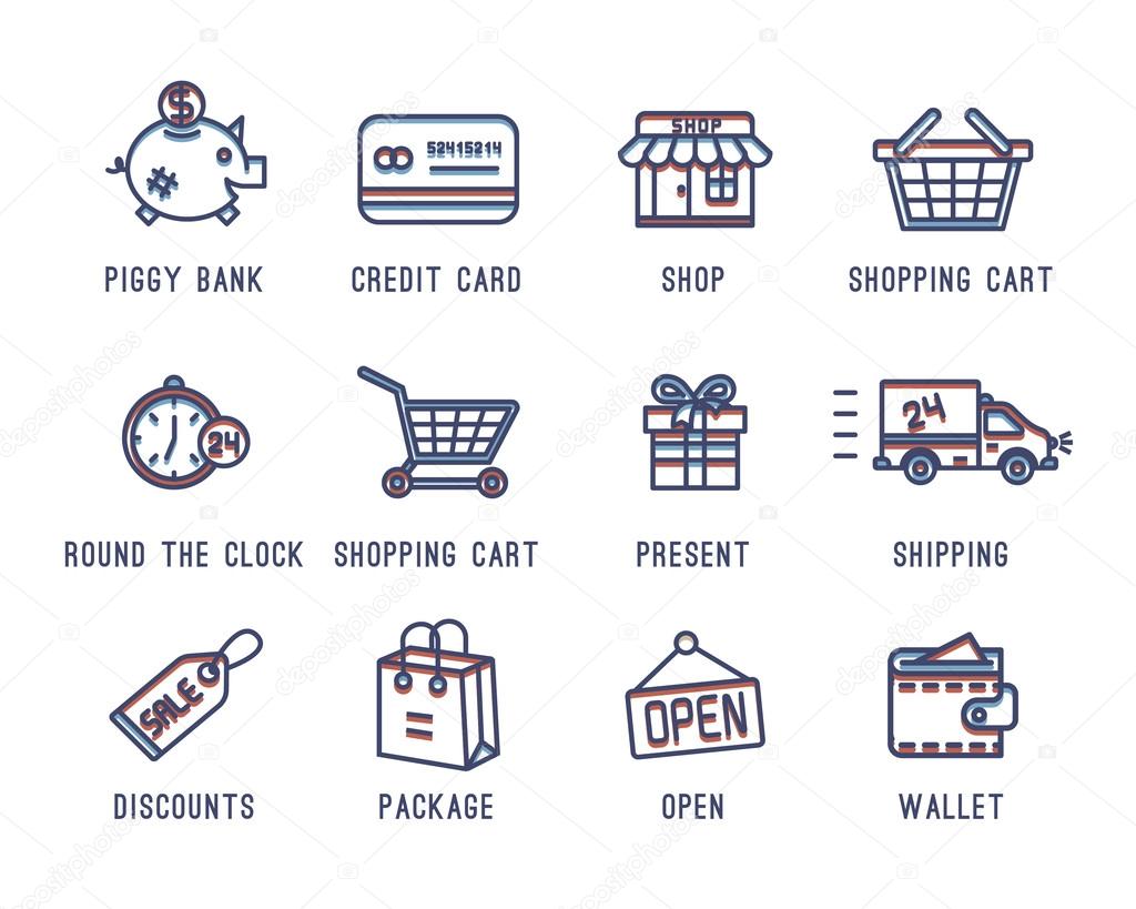 Set of icons on a theme shopping