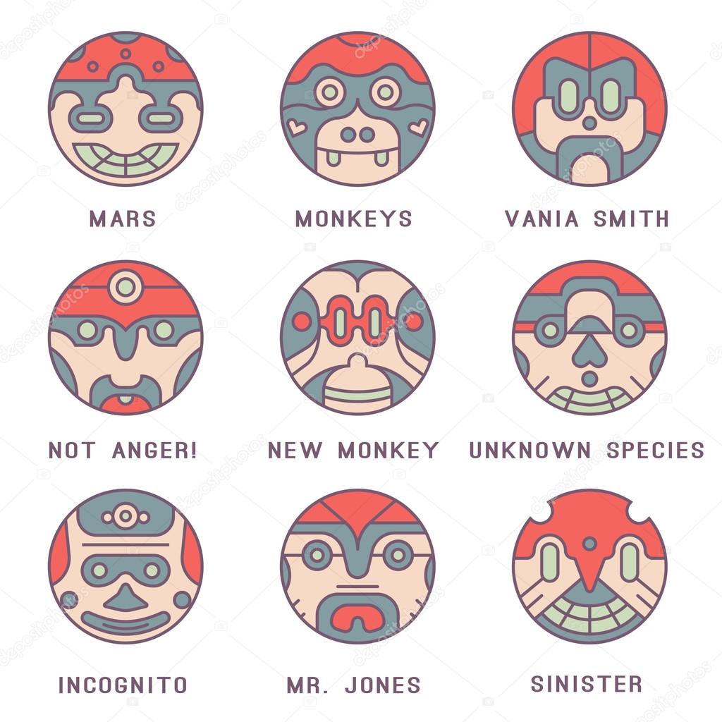 Set of abstract icons in a flat style. Avatar, character, hero, teenager, user, person.