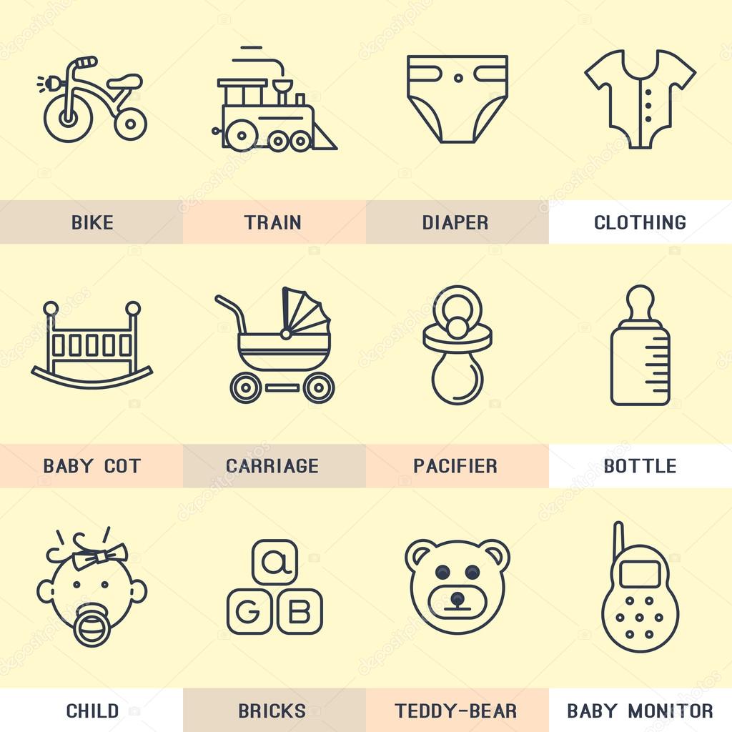Set of Baby vector icons in the flat style