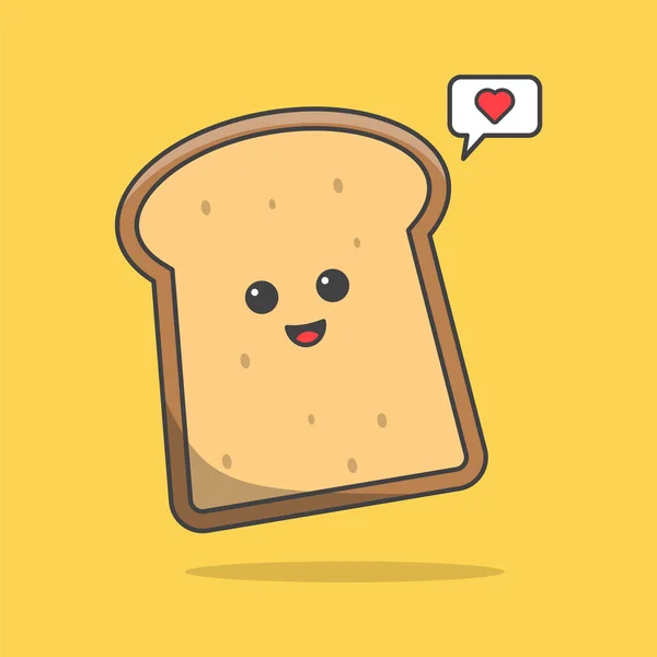 Kawaii Kahvaltısı Sarı Arka Planda Bir Dilim Ekmek Aşk Ikonu — Stok Vektör