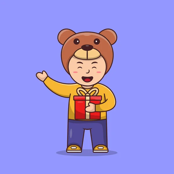 Cut Boy Holding Gift Cartoon Illustration Детский Мультфильм — стоковый вектор