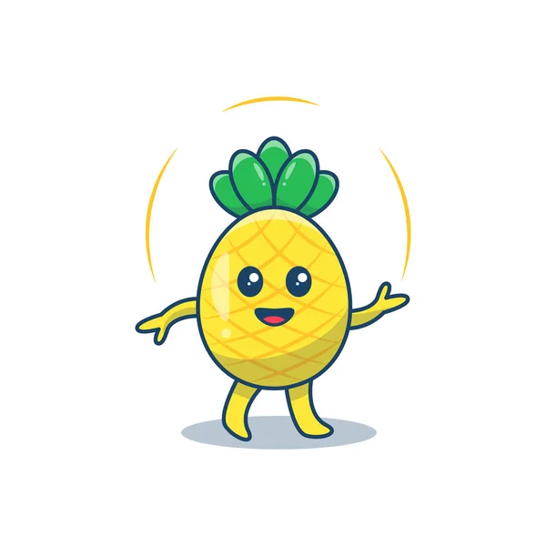 Mignon Ananas Danse Sourire Illustration Vectorielle Mascotte — Image vectorielle