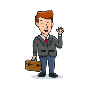 İş adamı çantasıyla ve gülümseme yüzüyle tek başına duruyor.