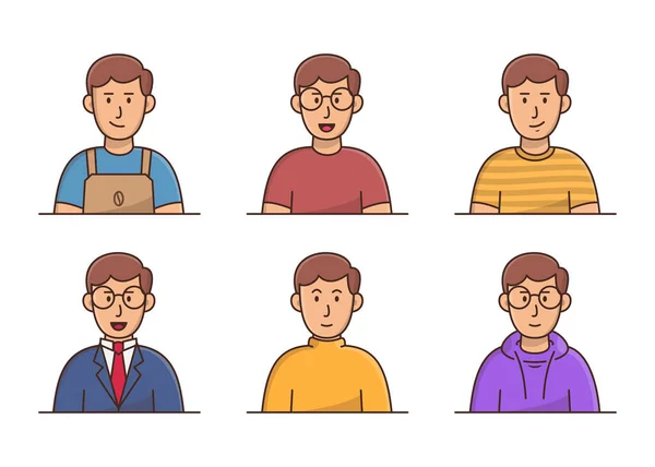 Joven Con Diferentes Conjuntos Ropa Avatar Sonrientes Hombres Jóvenes Avatar — Archivo Imágenes Vectoriales