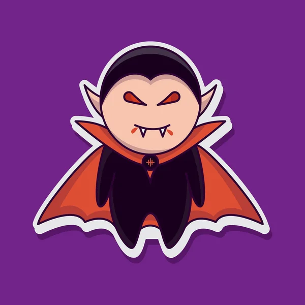 Vampire Mignon Halloween Autocollant Vectoriel Illustration Plat Design — Image vectorielle