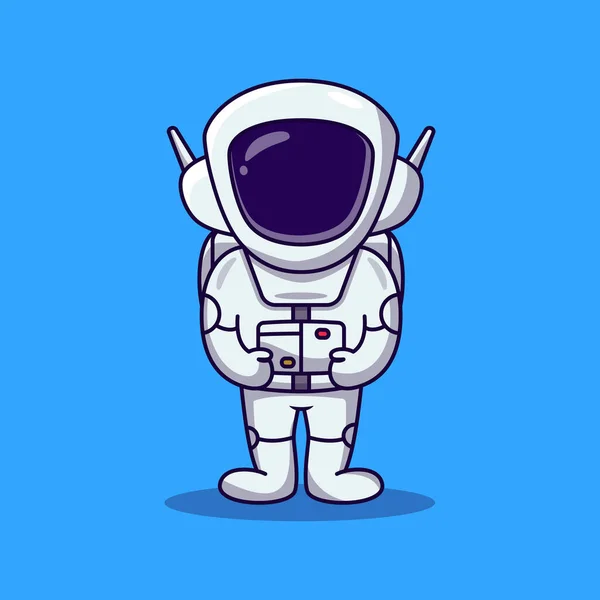 Cute Astronaut Standing Cartoon Illustration Spaceman Cartoon Vector — Stock Vector