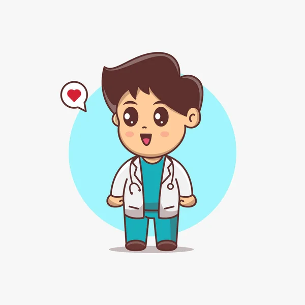 Netter Doktor Junge Cartoon Vektor Illustration Kawaii Chibi Zeichentrickfigur — Stockvektor