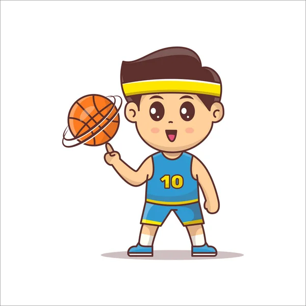 Lindo Jugador Baloncesto Mascota Personaje Jugando Vector Bola Kawaii Jugador — Vector de stock