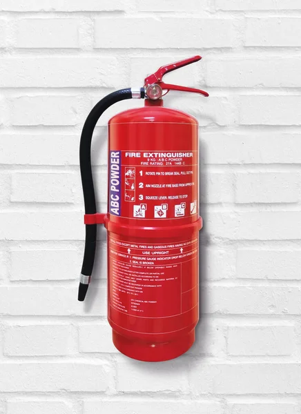 Fire Extinguisher White Brick Wall — Stock Photo, Image