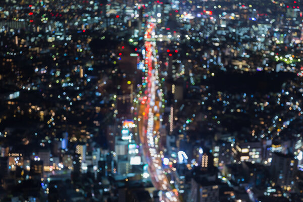Abstract blurred bokeh lights aerial view city road night view