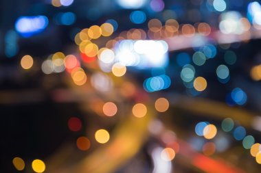 Üstten Görünüm bulanık bokeh ışık şehir otoyol kavşağı, gece görünümü