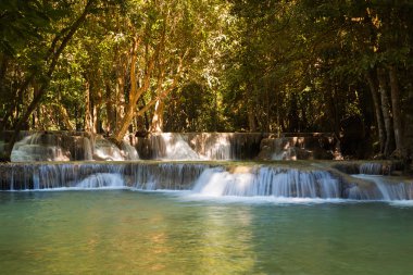 Derin orman mavi akım şelale, doğal peyzaj arka plan