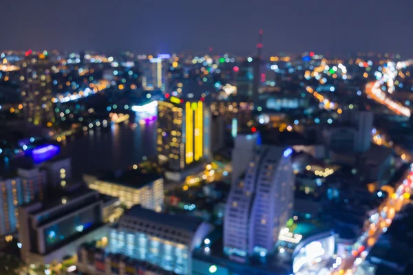 Night blurred bokeh light, aerial view city downtown, — Stock Photo, Image