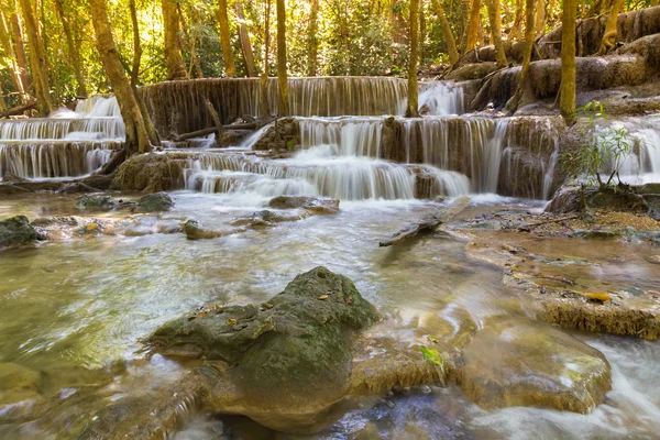 Gros plan cascade de ruisseau bleu dans le parc national tropical profond — Photo