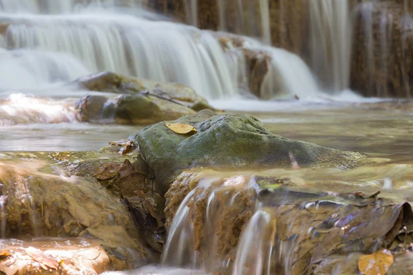 Close up multiple layers stream waterfall, in deep forest national park — Stock Photo, Image