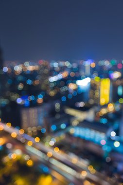 Bulanık bokeh arka plan, şehir gece ışıklar havadan görünümü