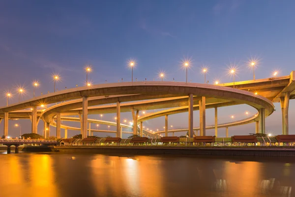 Night view, Overpass interchanged with reflection — Stock Photo, Image