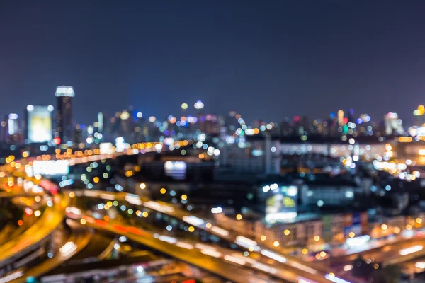 Abstract blurred bokeh lights, city with highway interchanged — Stock Photo, Image