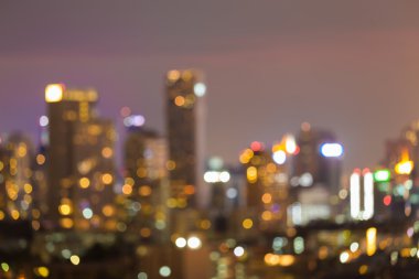 Gece görünümü, soyut bulanık bulanık bokeh ışıklar şehir ofis