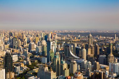 Havadan görünümü, gün batımından önce cityscape downtown manzarası
