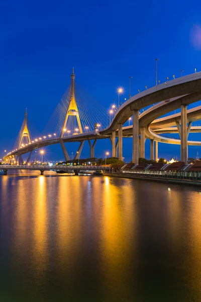 Suspension bridge connect to highway — Stock Photo, Image