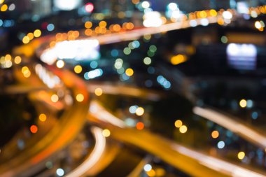Soyut bulanık ışıklar arka plan, havadan görünümü alacakaranlık, şehir deyimleri yol