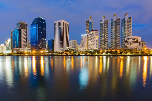 Bangkok City office building with water reflection — Stock Photo, Image