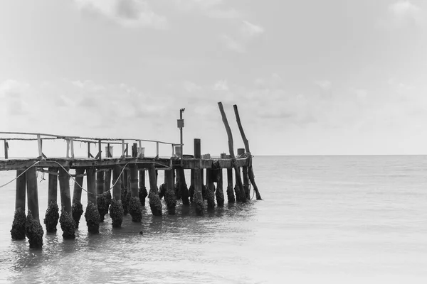 Black and White, Fishing jetty over the beach — Stock Photo, Image