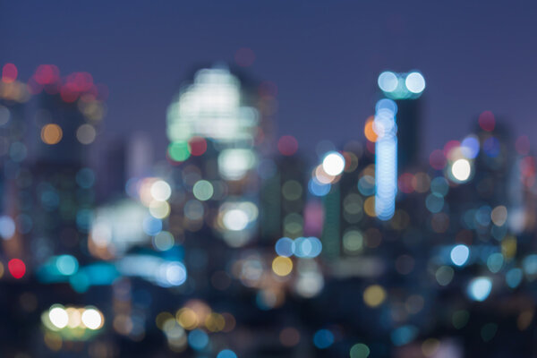 Blurred lights night view city downtown, abstract background