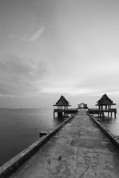 Black and White, Walking way leading to abandon temple in the ocean Royalty Free Stock Photos