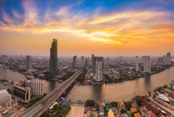 Aerial view beauty sky background Bangkok river curved — Stock Photo, Image
