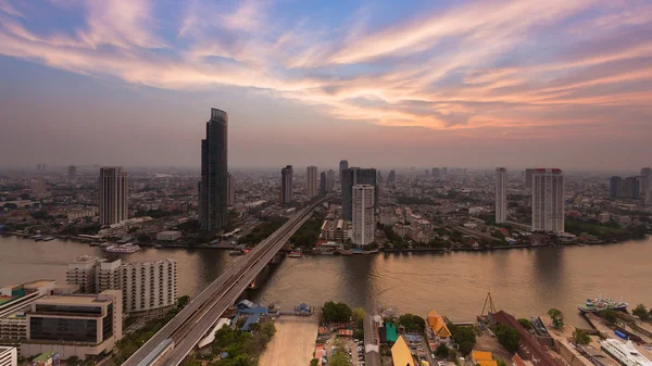 Aerial view river curved cross in Bangkok city — Stock Photo, Image