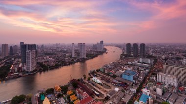 Bangkok şehir nehir havadan görünümü kavisli