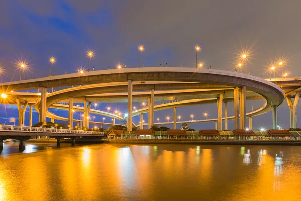 Night highway interchanged water front — Stock Photo, Image