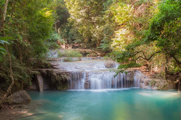 Deep forest waterfall at level 3 Erawan waterfall National Park, Kanjanaburi Thailand — Stock Photo, Image