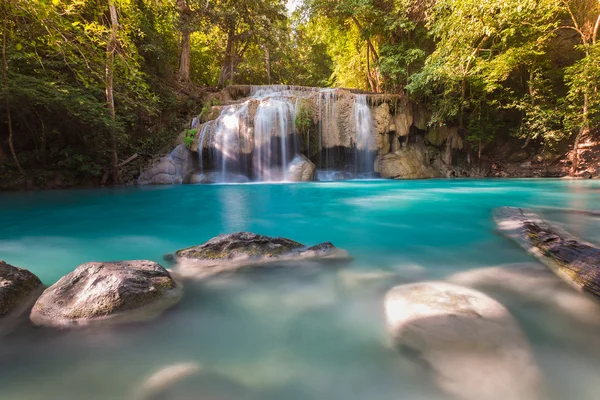 Blue stream waterfall locate in Erawan Nation Park — Stock Photo, Image