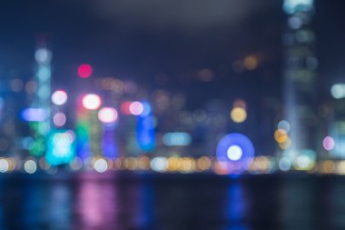 Bokeh ışık, günbatımı Hong Kong limanında bulanıklık